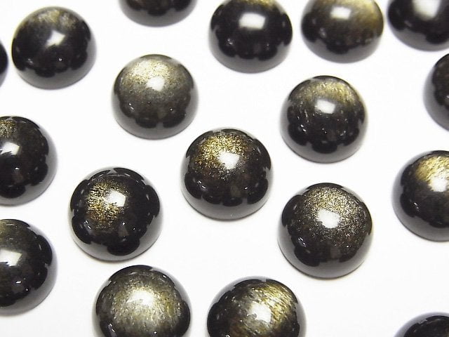 [Video] Golden Sheen Obsidian AAA Round Cabochon 10x10x5mm 4pcs
