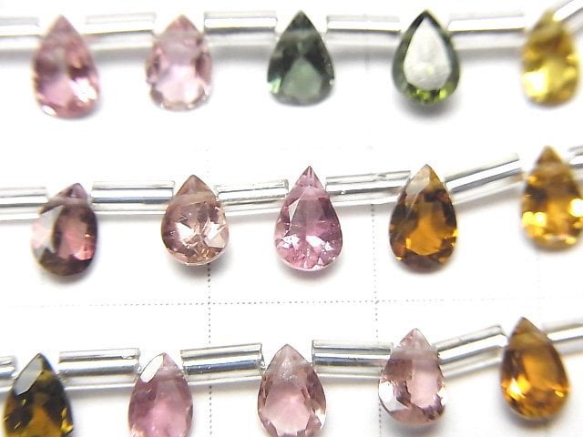 [Video]High Quality Multicolor Tourmaline AAA Pear shape Faceted 6x4mm 1strand (18pcs )