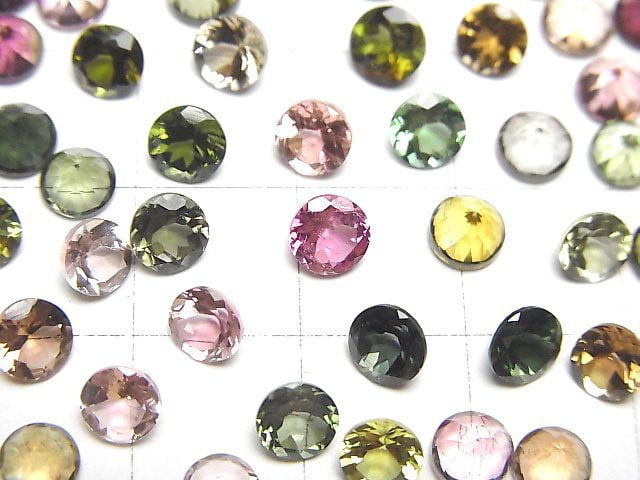 [Video]High Quality Multicolor Tourmaline AAA Loose stone Round Faceted 5x5mm 5pcs