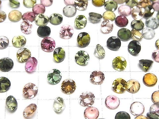 [Video]High Quality Multicolor Tourmaline AAA Loose stone Round Faceted 5x5mm 5pcs