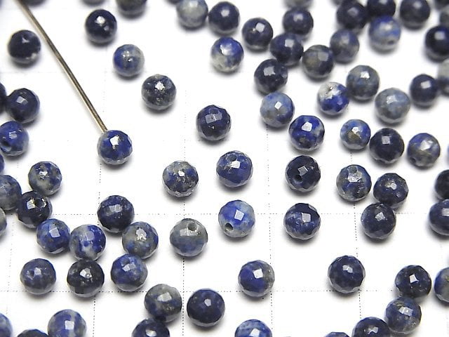 [Video]Lapislazuli AA++ Half Drilled Hole Faceted Round 4mm 5pcs