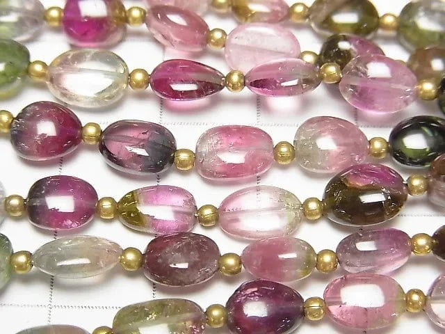 [Video] High Quality Watermelon Tourmaline AAA Nugget [Size S] half or 1strand beads (aprx.16inch / 40cm)
