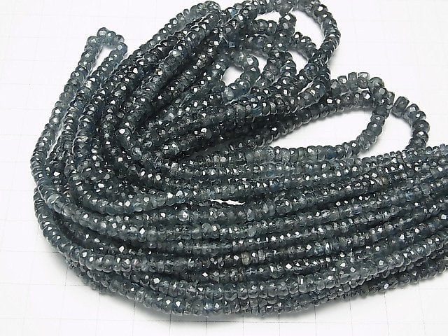 [Video]High Quality Indigo Blue Kyanite AAA- Faceted Button Roundel half or 1strand beads (aprx.15inch/36cm)