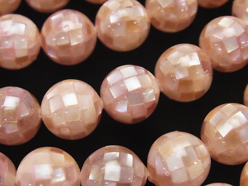 [Video] Mosaic Shell Pink Brown Round 12mm 1/4 or 1strand beads (aprx.15inch/36cm)