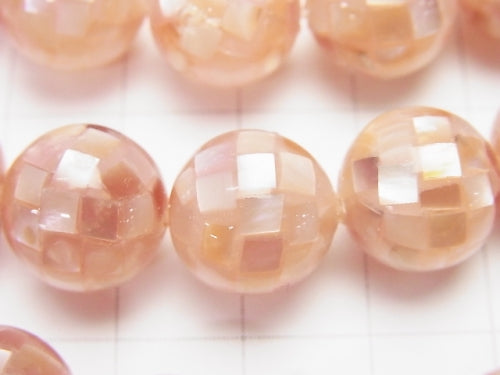 [Video] Mosaic Shell Pink Brown Round 12mm 1/4 or 1strand beads (aprx.15inch / 36cm)