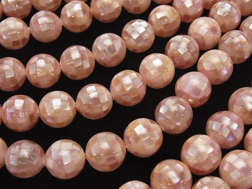 [Video] Mosaic Shell Pink Brown Round 12mm 1/4 or 1strand beads (aprx.15inch/36cm)