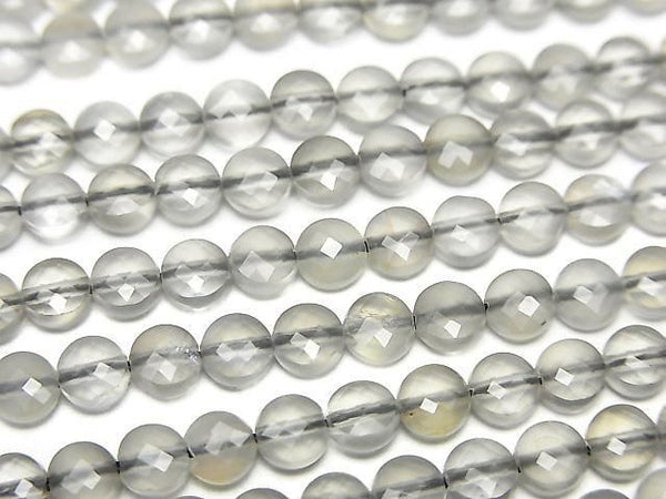 High Quality! Gray Moonstone AAA Faceted Coin 4x4x3mm 1strand beads (aprx.15inch/37cm)