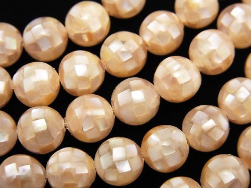 Mosaic Shell Pink Brown Round 8mm 1/4 or 1strand beads (aprx.15inch/36cm)