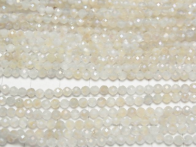[Video] High Quality! White Moonstone AAA Faceted Round 3mm AB coating 1strand beads (aprx.15inch/37cm)