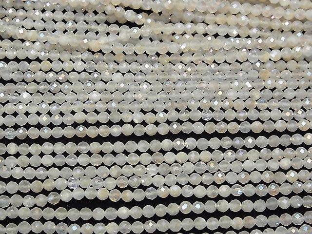 [Video] High Quality! White Moonstone AAA Faceted Round 3mm AB coating 1strand beads (aprx.15inch/37cm)