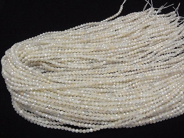 [Video] High Quality! White Moonstone AAA Faceted Round 3mm AB coating 1strand beads (aprx.15inch/37cm)