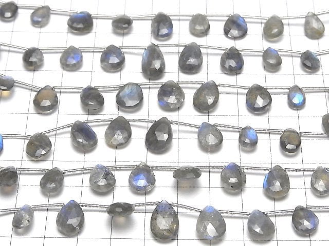 [Video] High Quality Blue Labradorite AAA-Pear shape Faceted Briolette 1strand beads (aprx.7inch / 17cm)