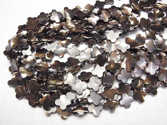 [Video] Mother of Pearl MOP Brown Flower Motif 15x15mm half or 1-strand beads (approx. 15inch/36cm)
