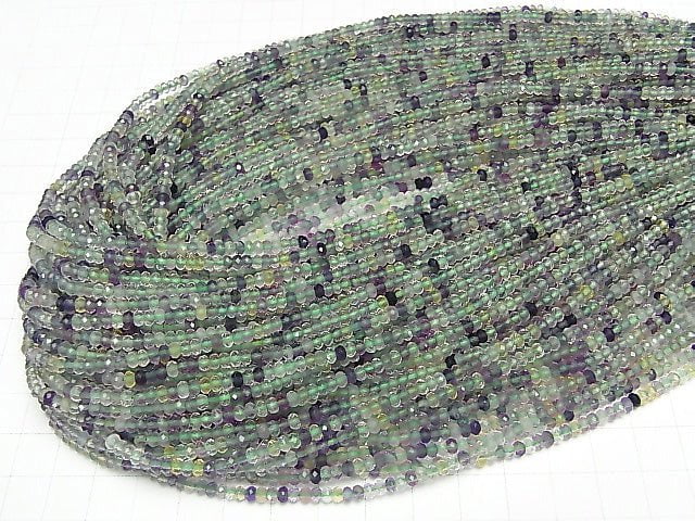 High quality! 1strand $7.79! Multicolor Fluorite AAA- Faceted Button Rondelle 3x3x2 1strand beads (aprx.15inch / 38cm)