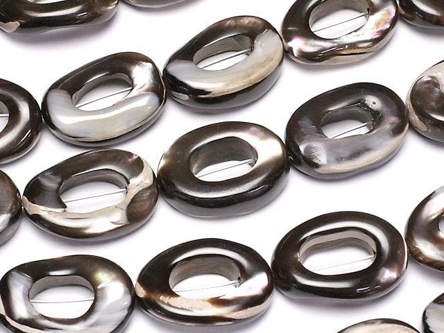[Video]Mother of Pearl MOP Brown Oval (Donut) 18x13mm 1strand beads (aprx.15inch/36cm)