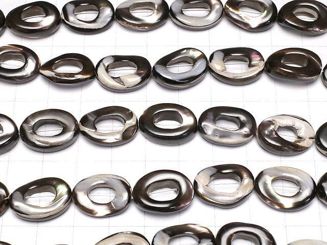 [Video]Mother of Pearl MOP Brown Oval (Donut) 18x13mm 1strand beads (aprx.15inch/36cm)