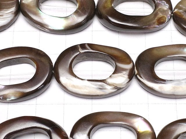 [Video]Mother of Pearl MOP Brown Oval (Donut) 30x21mm half or 1strand beads (aprx.14inch/35cm)
