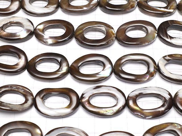 [Video]Mother of Pearl MOP Brown Oval (Donut) 30x21mm half or 1strand beads (aprx.14inch/35cm)