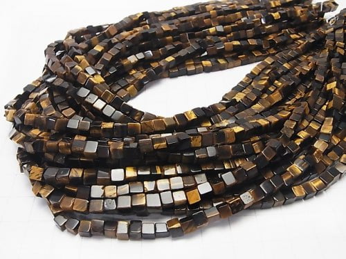 1strand $6.79! Yellow Tiger's Eye AA + Cube 4x4x4mm 1strand beads (aprx.15inch / 37cm)