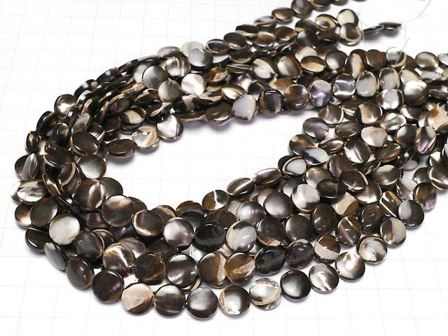[Video]Mother of Pearl MOP Brown Coin 10x10x3mm 1strand beads (aprx.15inch/36cm)