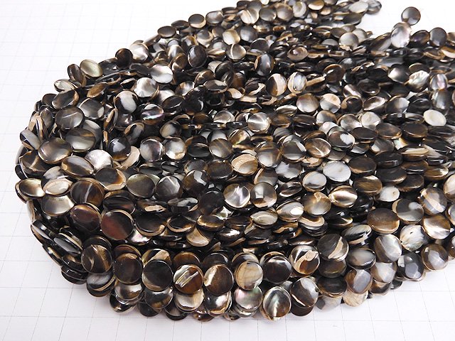 [Video] Mother of Pearl MOP Brown Coin 10x10mm 1strand beads (aprx.15inch / 36cm)