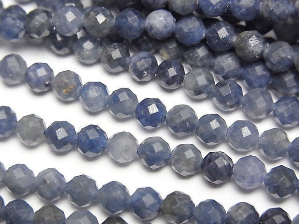 [Video]High Quality! Sri Lankan Sapphire AA+ Faceted Round 4mm half or 1strand beads (aprx.15inch/36cm)