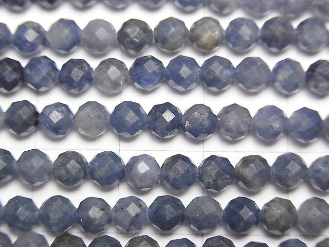 [Video]High Quality! Sri Lankan Sapphire AA+ Faceted Round 4mm half or 1strand beads (aprx.15inch/36cm)