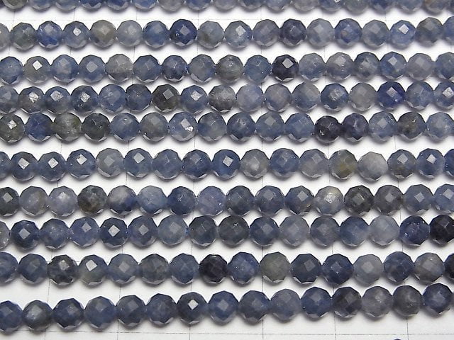 [Video]High Quality! Sri Lankan Sapphire AA+ Faceted Round 4mm half or 1strand beads (aprx.15inch/36cm)