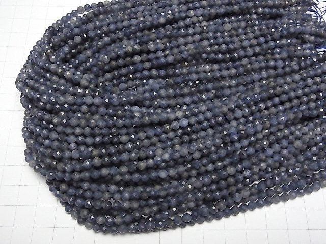 [Video]High Quality! Sri Lankan Sapphire AA+ Faceted Round 4mm half or 1strand beads (aprx.15inch/36cm)