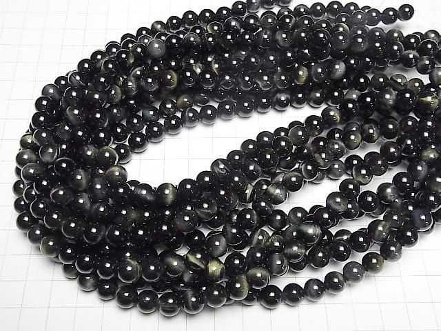 [Video] Natural color Green Tiger's Eye AAA - Round 8mm 1-strand beads (approx. 15 inches/36 cm)