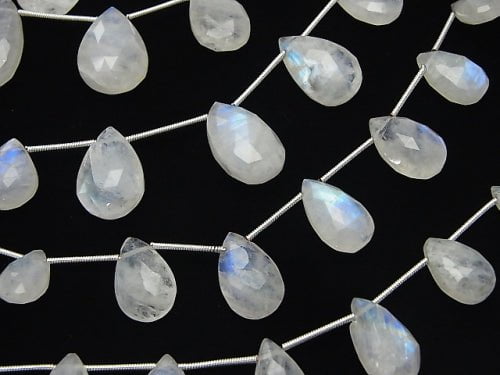 [Video] High Quality Rainbow Moonstone AA ++ Pear shape Faceted Briolette 1strand beads (aprx.6inch / 14cm)