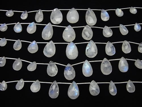[Video] High Quality Rainbow Moonstone AA ++ Pear shape Faceted Briolette 1strand beads (aprx.6inch / 14cm)