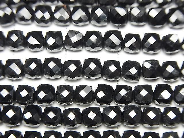 High Quality! Black Tourmaline AAA - Cube Shape 4x4x4mm 1-Strand Beads (approx. 15 inches/37 cm)