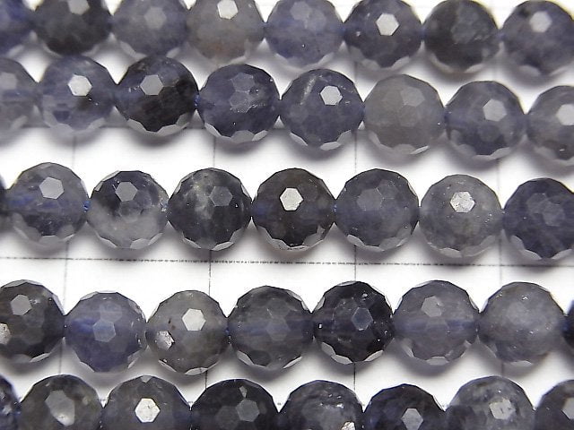 [Video]High Quality! Iolite AA+ 128Faceted Round 6mm 1strand beads (aprx.15inch/37cm)