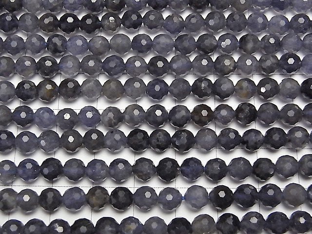 [Video]High Quality! Iolite AA+ 128Faceted Round 6mm 1strand beads (aprx.15inch/37cm)