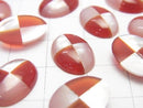 White Shell x Red Agate (Intarsia) Oval Cabochon 14x10mm 1pc