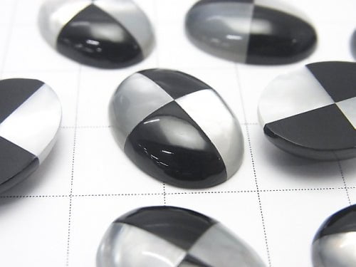 White Shell xOnyx (Intarsia) Oval Cabochon 18x13mm 1pc