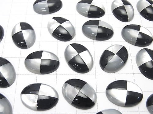 White Shell xOnyx (Intarsia) Oval Cabochon 18x13mm 1pc