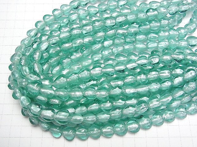 [Video] Lampwork Beads Vertical Hole Heart 12x12x8mm [Silver Foil x Blue Green] 1strand beads (aprx.13inch/33cm)
