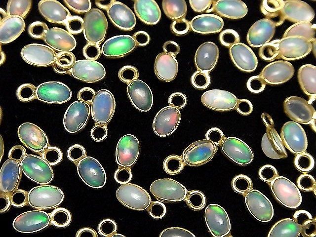 [Video]High Quality Ethiopian Opal AA++ Bezel Setting Oval 5.5x3.5mm 18KGP 3pcs