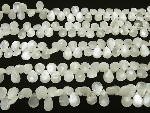 High Quality White Moonstone AA++ Pear Shape Faceted Briolette Half or 1strand beads (aprx.7inch/18cm)