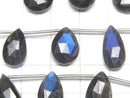 [Video] High Quality Black Labradorite AA++ Pear shape Faceted Briolette 1strand beads (aprx.6inch / 16cm)
