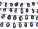 [Video] High Quality Black Labradorite AA++ Pear shape Faceted Briolette 1strand beads (aprx.6inch / 16cm)