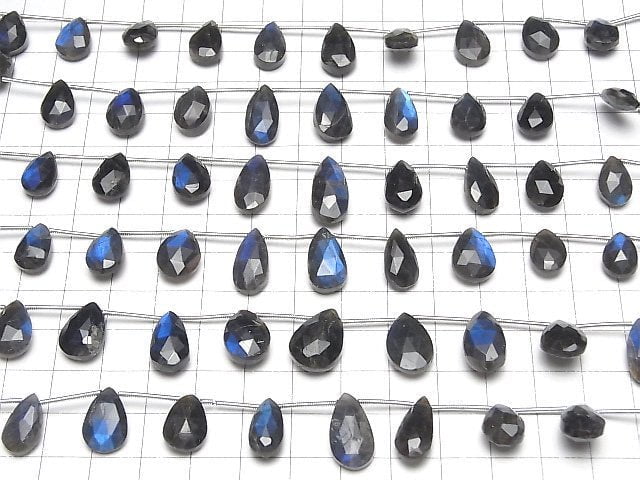 [Video] High Quality Black Labradorite AA++ Pear shape Faceted Briolette 1strand beads (aprx.6inch / 16cm)
