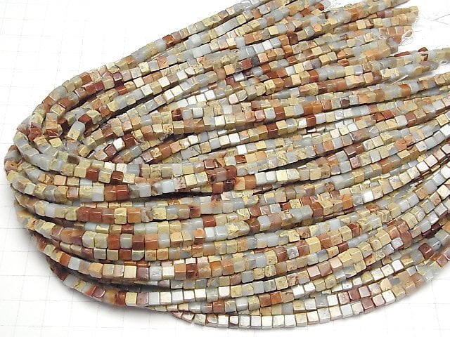 Impression Jasper  Cube 4x4x4mm 1strand beads (aprx.15inch/38cm)