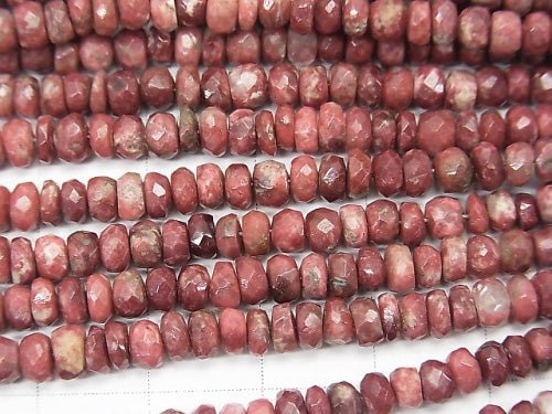 [Video] Norway Thulite Faceted Button Roundel size Gradation half or 1strand beads (aprx.15inch / 38cm)