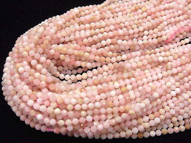 [Video] High Quality! Pink Opal AAA- Faceted Round 4mm 1strand beads (aprx.15inch / 37cm)