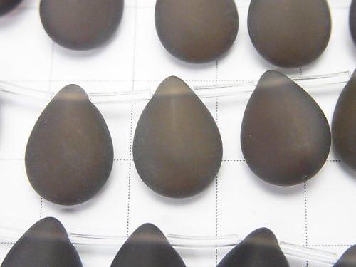 Frost Smoky Quartz Pear shape (Smooth) 14x10x5mm 1/4 or 1strand beads (aprx.10inch / 26cm)