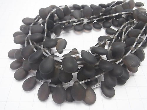 Frost Smoky Quartz Pear shape (Smooth) 14x10x5mm 1/4 or 1strand beads (aprx.10inch / 26cm)