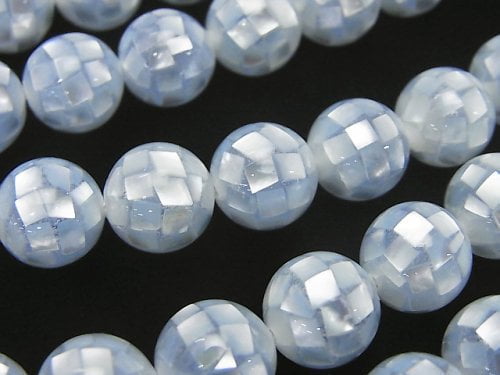 Mosaic Shell Blue Round 10mm 1/4 or 1strand beads (aprx.15inch/38cm)